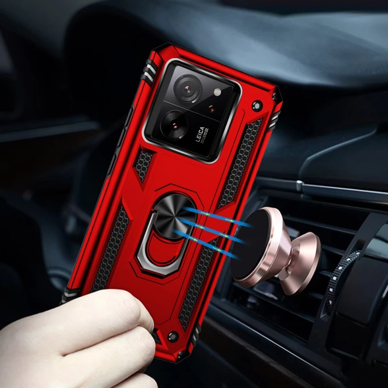 Противоударный чехол Serge Ring с кольцом для Xiaomi 13T – Красный. Фото 3 из 7