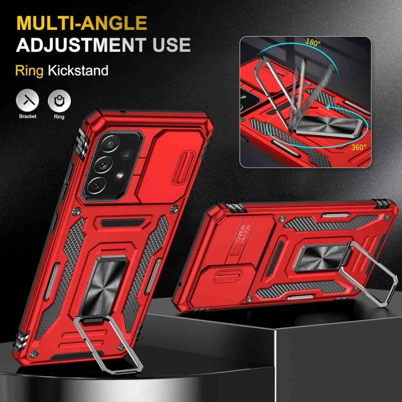 Ударопрочный чехол Square Ring c шторкой на камеру для Samsung Galaxy A73 5G – Красный / Red. Фото 5 из 9