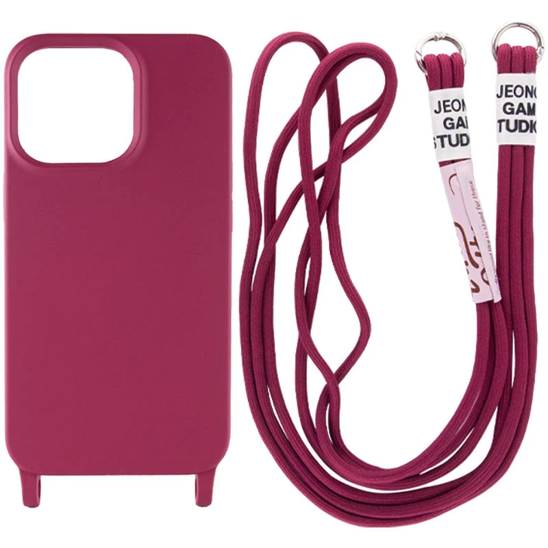 

Чехол Cord case c цветным ремешком для Apple iPhone 14 (6.1") (Красный / Rose Red), Червоний / rose red
