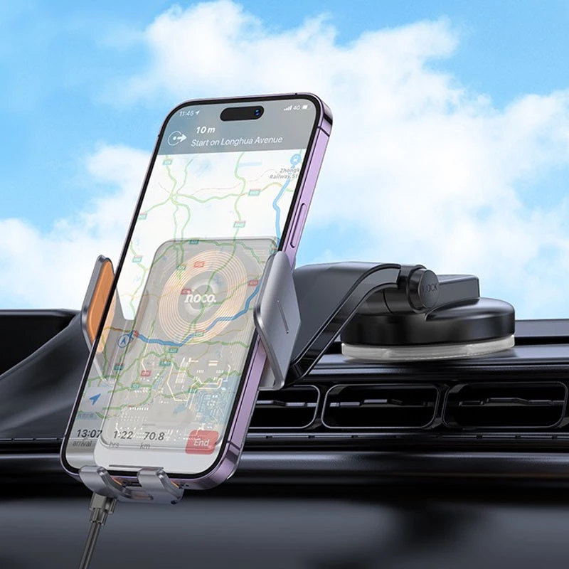 Автотримач з БЗП Hoco HW8 Transparent Discovery Edition (center console) – Metal gray. Фото 3 з 4