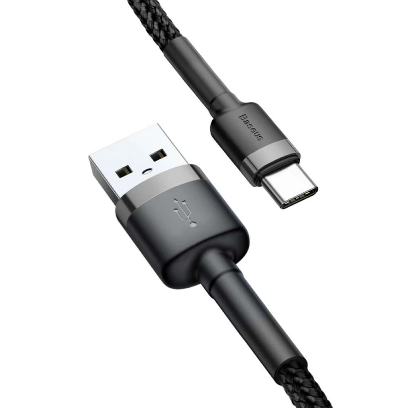 Дата кабель Baseus Cafule Type-C Cable 2A (3m) (CATKLF-U) – Чорний / Сірий. Фото 2 з 5