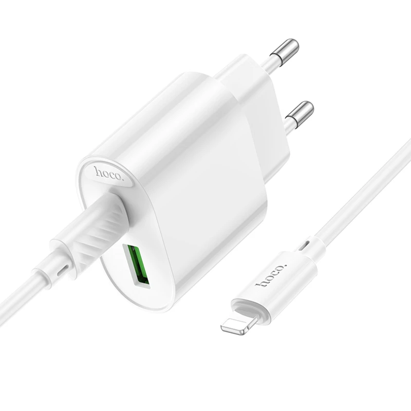 СЗУ Hoco C109A Fighter PD20W+QC3.0 (1USB-A/1C) + кабель Type-C to Lightning – White. Фото 5 из 12