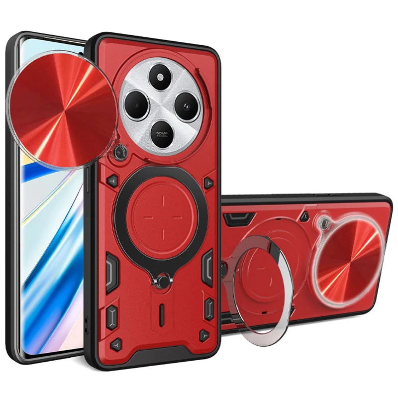 Ударостійкий чохол Bracket Ringstand із захисною шторкою для камери на Xiaomi Poco C75 – Red. Фото 1 з 4