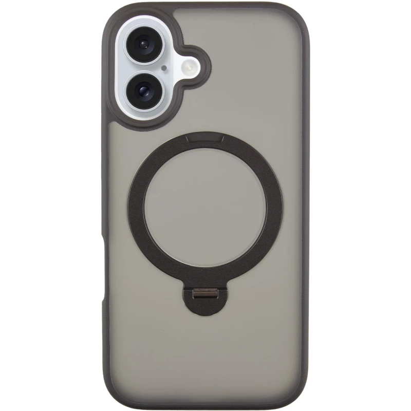 Кольоровий TPU+PC з металевими кнопками, кільцем та MagSafe на Apple iPhone 16 – Black. Фото 2 з 11