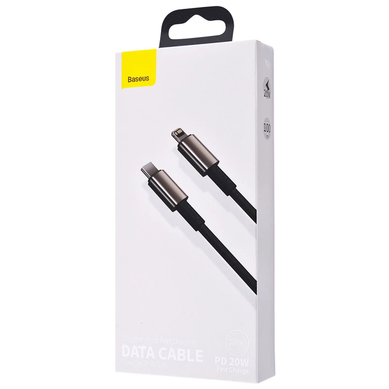 Дата кабель Baseus Tungsten Gold Type-C to Lightning PD 20W (1m) (CATLWJ) – Чорний. Фото 5 з 5