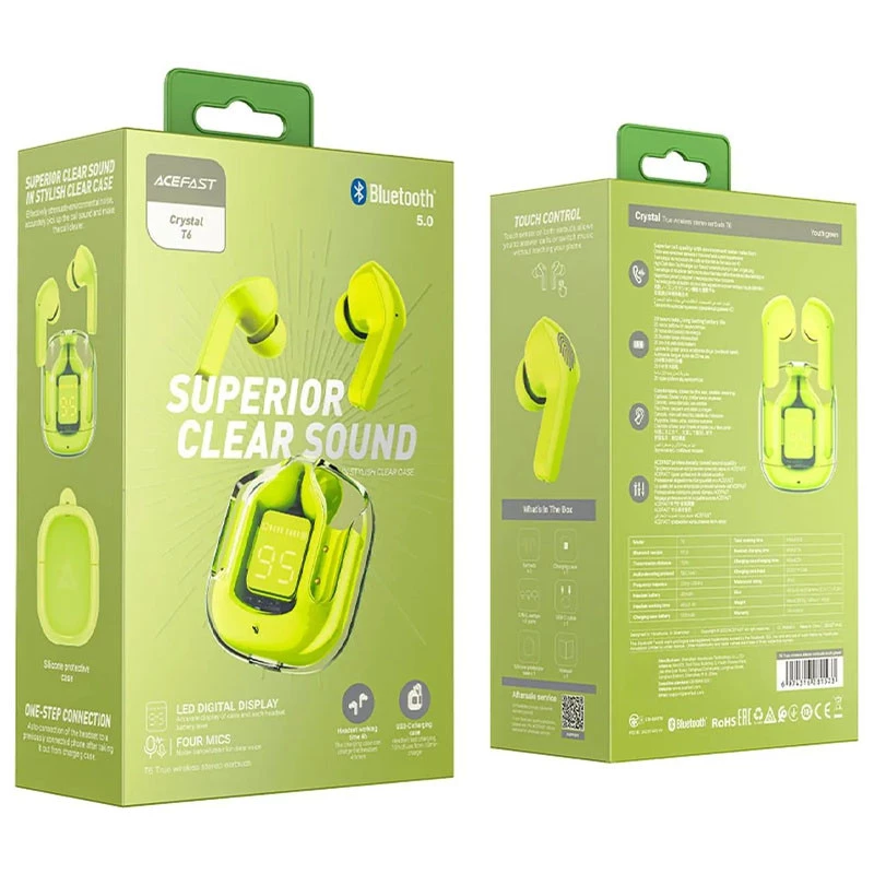Беспроводные TWS наушники Acefast T6 (AFT6) – Youth Green. Фото 6 из 8