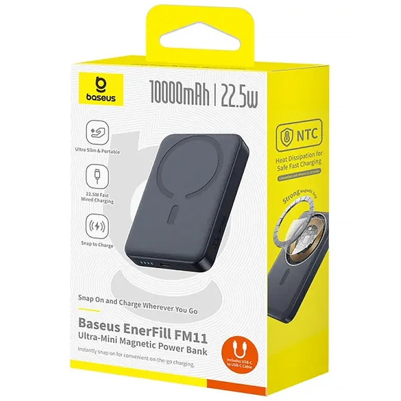 Портативний ЗП Power Bank Baseus EnerFill FM11 Ultra-Mini 22.5W з БЗП 10000mAh (P1008210E123) – Black. Фото 9 з 11