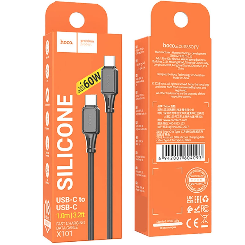 Дата кабель Hoco X101 Assistant 60W Type-C to Type-C (1m) – Black. Фото 6 из 6