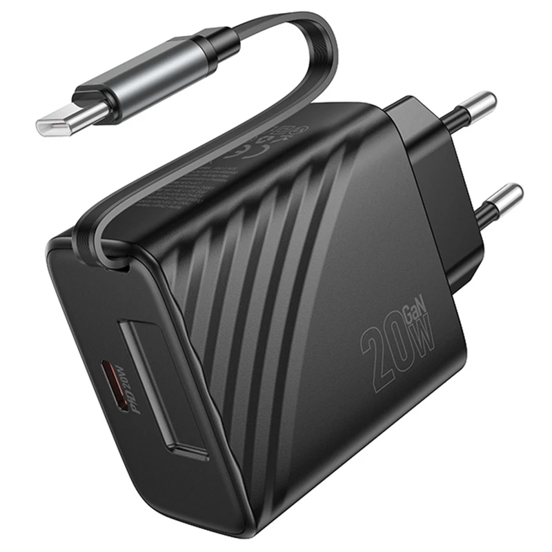 МЗП Hoco N57 Full PD20W with retractable cable Type-C (2USB-C) – Black. Фото 4 з 5