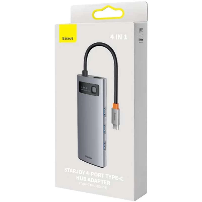 Перехідник HUB Baseus Metal Gleam Series 4-in-1 4xUSB3.0+RJ45 – Gray. Фото 4 з 5