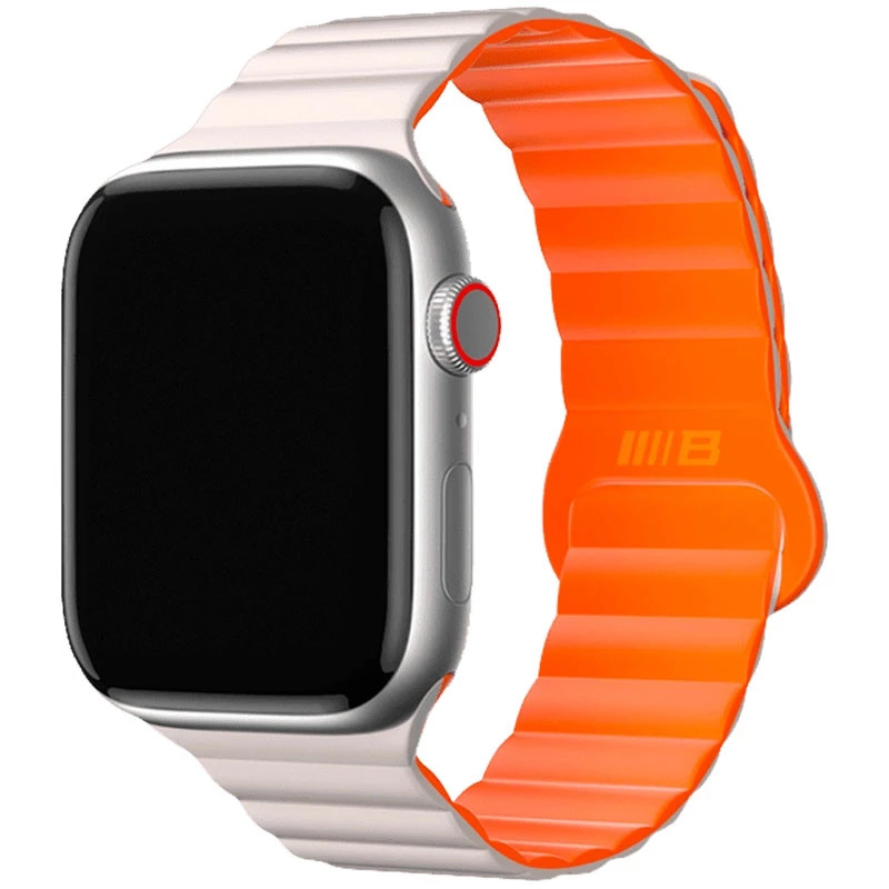 Ремінець BlueO Magnetic Silicone для Apple Watch 42(ser.1-3)/44/45/46/49mm – White / Orange. Фото 1 з 6