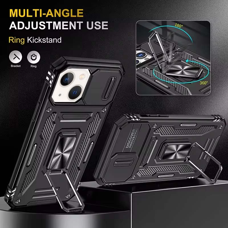 Ударопрочный чехол Square Ring c шторкой на камеру для Apple iPhone 13 (6.1") – Черный / Black. Фото 4 из 5