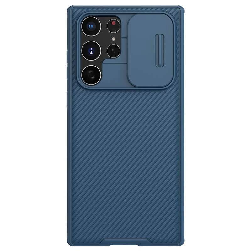 

Карбоновая накладка Nillkin со шторкой для камеры для Samsung Galaxy S22 Ultra (Синий / Blue), Синій / blue