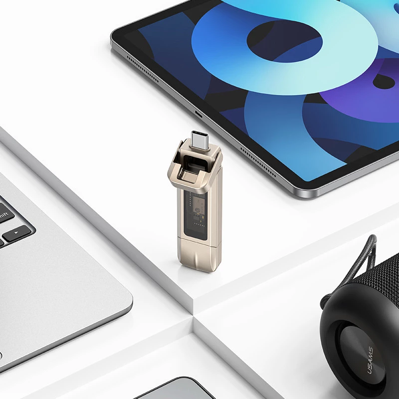 Флеш накопичувач USAMS US-ZB276 USB3.2+Type-C GEN1 Dual Ports Aluminum Alloy 5G Flash Drive 512Gb – silver. Фото 3 з 7