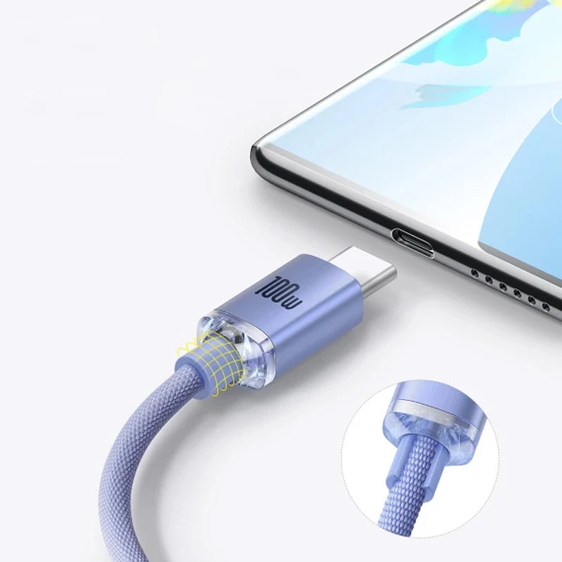 Дата кабель Baseus Crystal Shine Series USB to Type-C 100W (1.2m) (CAJY00040) – Purple. Фото 2 з 7