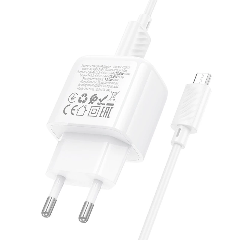 МЗП Hoco CS51A Surplus (2USB-A) + MicroUSB – White. Фото 7 з 8