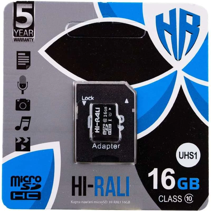 

Карта пам'яті Hi-Rali microSDHC (UHS-1) 16 GB class 10 (з адаптером)