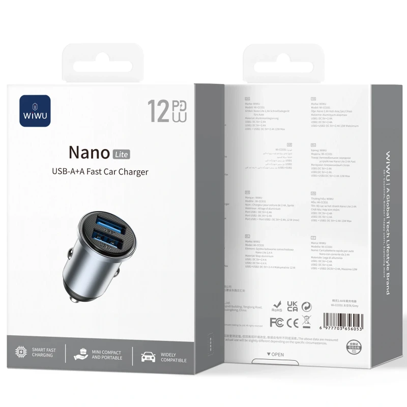 АЗП WIWU CC031 Nano Lite 12W (2USB-A) – Gray. Фото 2 з 5
