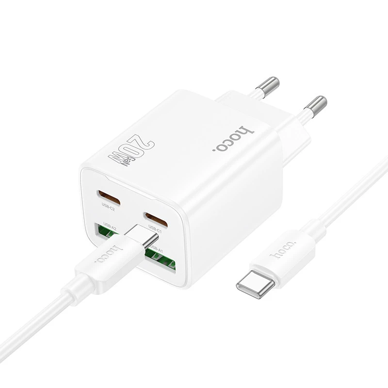 МЗП Hoco N55 Fundador PD20W four-port (2USB-A/2C) + Type-C to Type-C – White. Фото 2 з 4