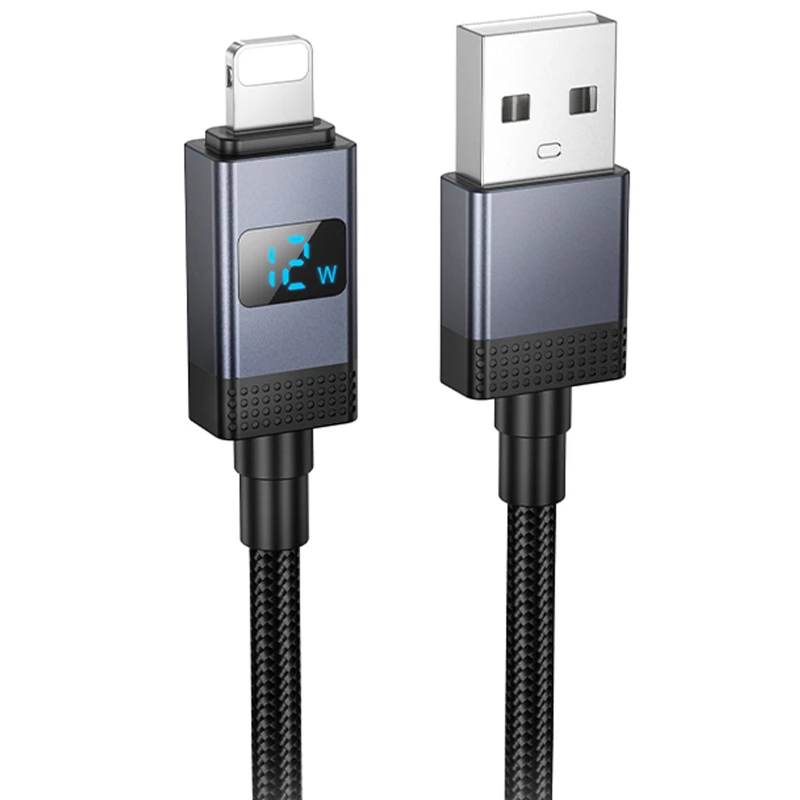 Дата кабель Hoco X118 Generous with display USB to Lightning 2.4A (1m) – Black. Фото 1 из 6
