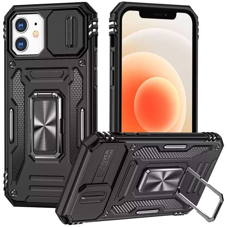 Ударостійкий чохол Square Ring зi шторкою на камеру на Xiaomi 11T / 11T Pro – Чорний / Black. Фото 1 з 7