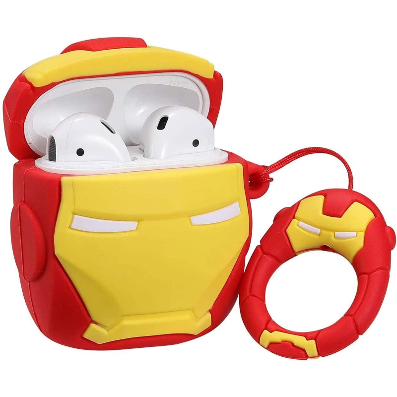 Силіконовий футляр Marvel & DC series для навушників AirPods 1/2 + кільце – Iron Man / Червоний. Фото 2 з 5