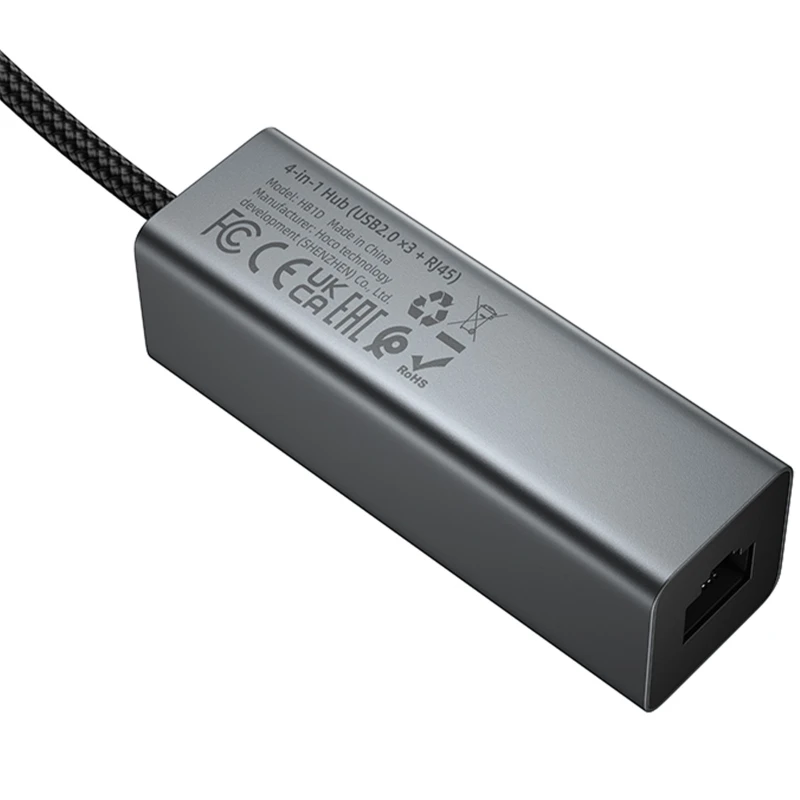 Перехідник HUB Hoco HB1D USB to USB2.0*3+RJ45 – Metal gray. Фото 3 з 6