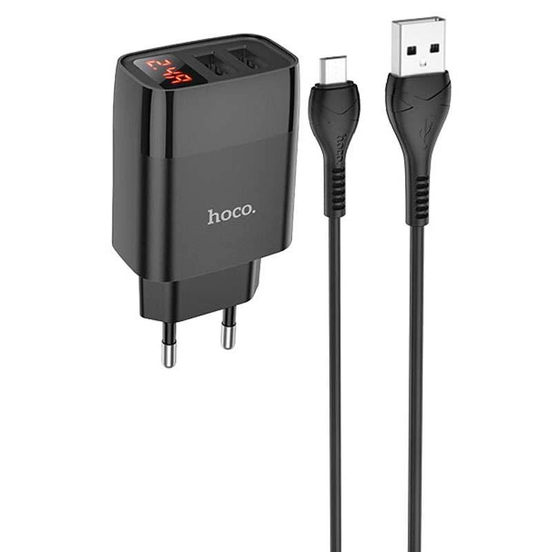 

СЗУ HOCO C86A (2USB/2.4A) + MicroUSB (Черный), Чорний