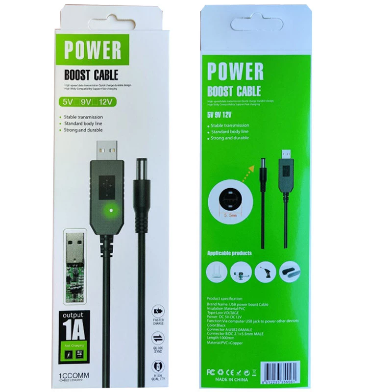 Кабель питания для роутера/модема USB-DC (2.1x5.5mm) с преобразователем до 12V in box (1m) – Black. Фото 3 из 4