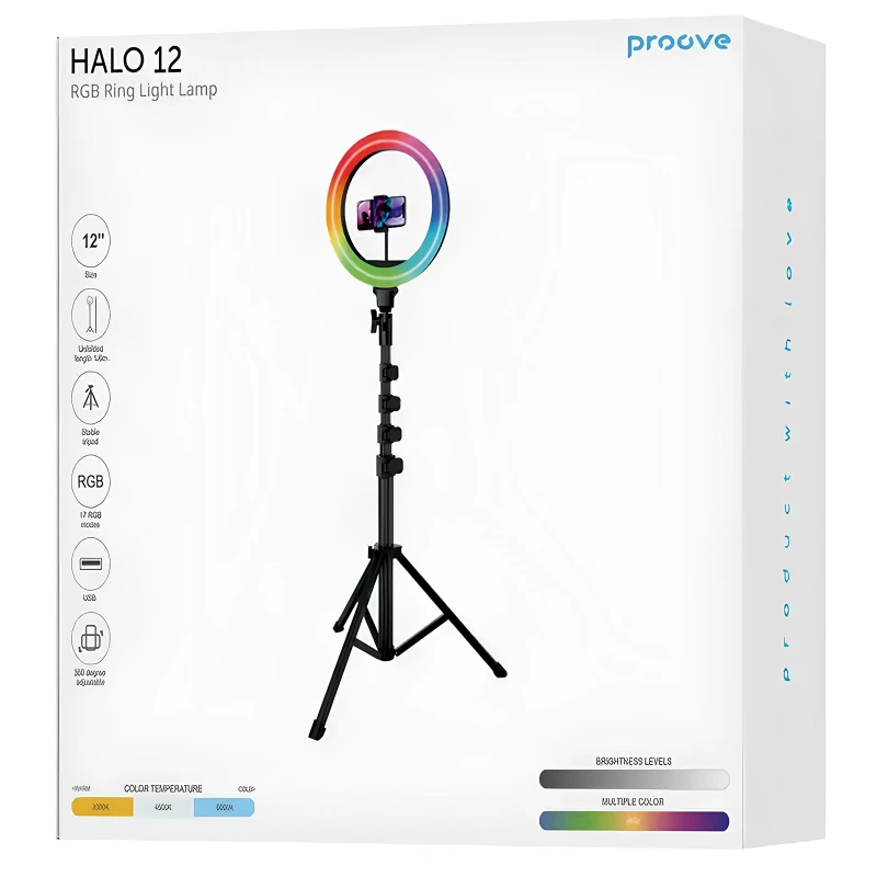 Кільцева світлодіодна LED лампа RGB з триподом Proove Halo (12inch) 10W – Black. Фото 5 з 5