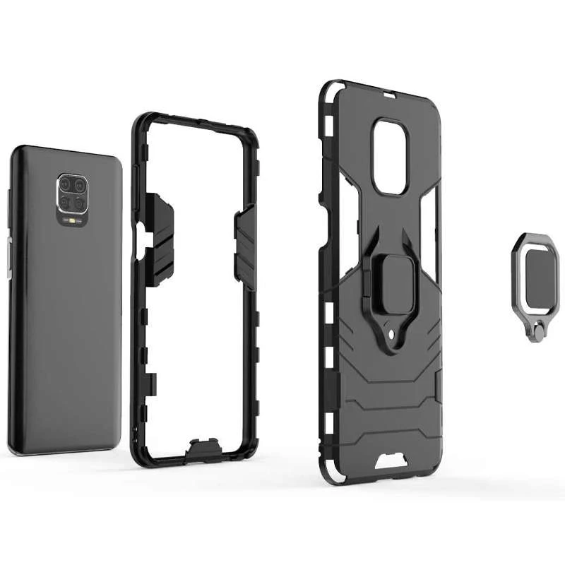 Противоударный чехол Transformer с кольцом для Xiaomi Redmi Note 9s / Note 9 Pro / Note 9 Pro Max – Черный / Soul Black. Фото 4 из 6