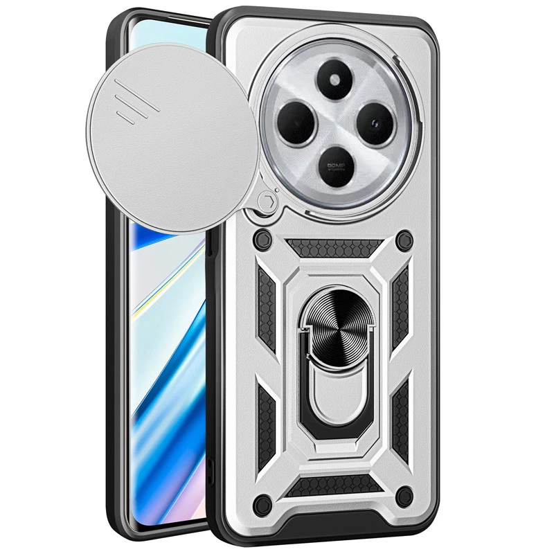 Ударопрочный чехол Serge Ring с защитой камеры для Xiaomi Redmi 14C / Poco C75 – Серебряный. Фото 1 из 2