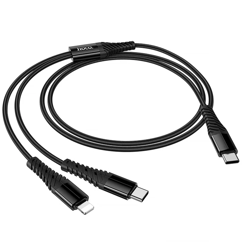 Дата кабель Hoco X123 Victory 2in1 Type-C to Lightning/Type-C 3A (1m) – Black. Фото 6 з 6