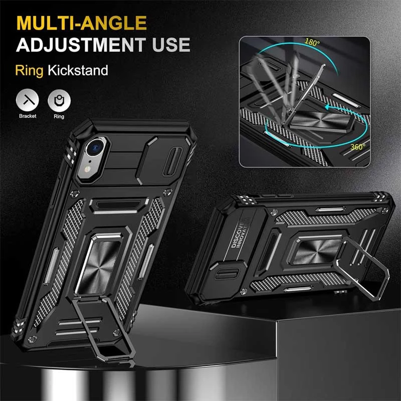 Ударостійкий чохол Square Ring зi шторкою на камеру на Apple iPhone XR (6.1") – Чорний / Black. Фото 2 з 4