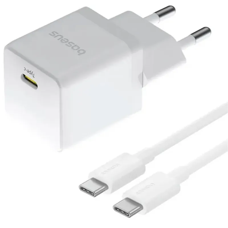 МЗП Baseus Palm Fast Charger 20W (1USB-C) + кабель Type-C to Type-C (P10111602) – Moon White. Фото 1 з 3