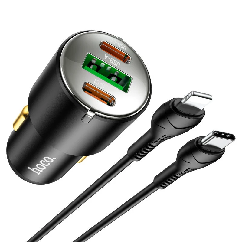 АЗУ Hoco NZ6 PD45W (2Type-C/1USB) + Type-C to Lightning – Black. Фото 5 з 7