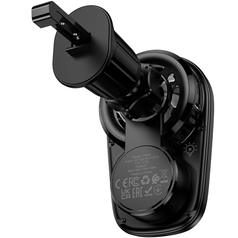 Автотримач з БЗП Hoco HW36 Electric 15W with cooler (air outlet) – Black. Фото 3 з 6