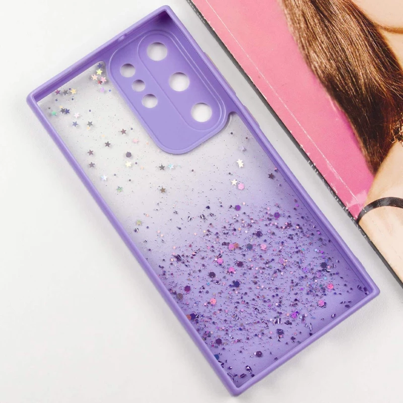 Чехол с блестками и защитой камеры для Samsung Galaxy S23 Ultra – Сиреневый. Фото 8 из 11
