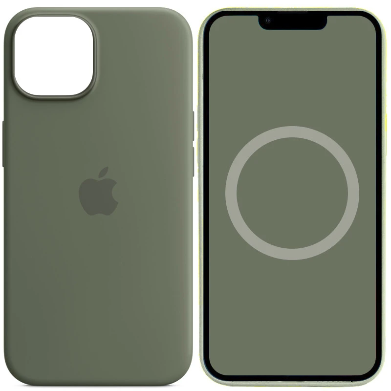 Чохол Silicone case (AAA) with Magsafe and Animation для Apple iPhone 14 (6.1") – Зелений / Olive. Фото 1 з 3