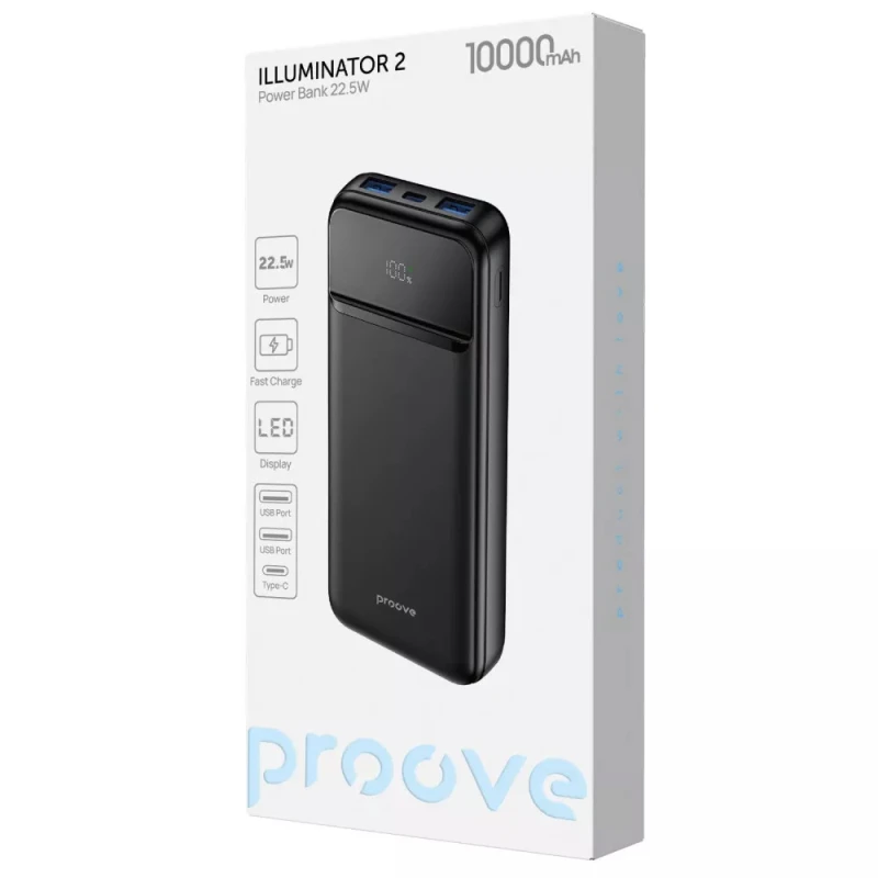 Портативний ЗП Power Bank Proove Illuminator 2 22.5W з БЗП 10000mAh – Black. Фото 4 з 4
