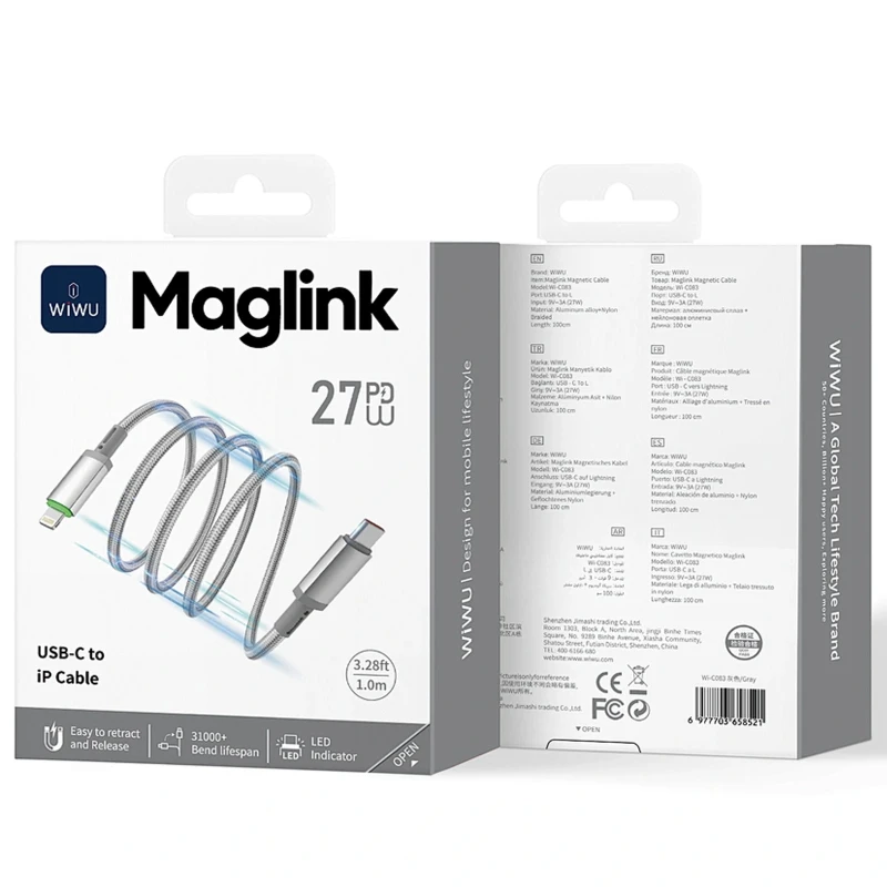 Дата кабель WIWU C083 Maglink Type-C to Lightning 27W (1m) – Grey. Фото 5 из 5