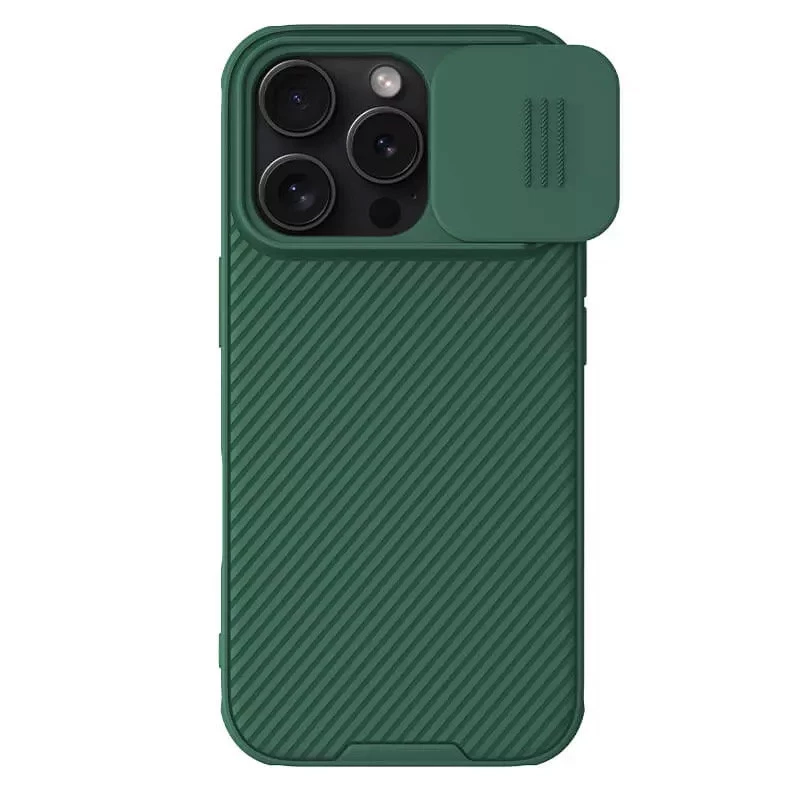 Пластиковая накладка Nillkin Pro со шторкой для камеры и магнитом для Apple iPhone 16 Pro – Deep Green. Фото 1 из 6