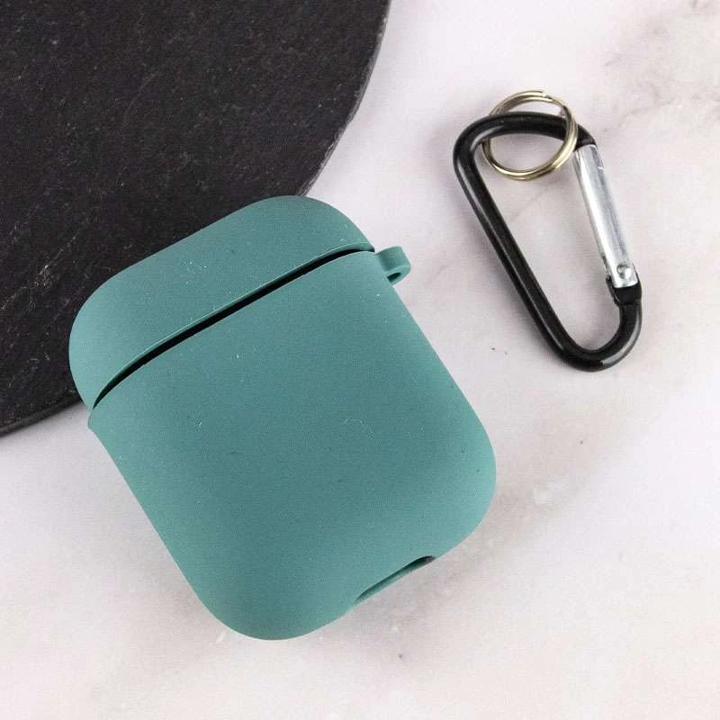 Силіконовий футляр з мікрофіброю для навушників Airpods 1/2 – Зелений / Pine green. Фото 3 з 5