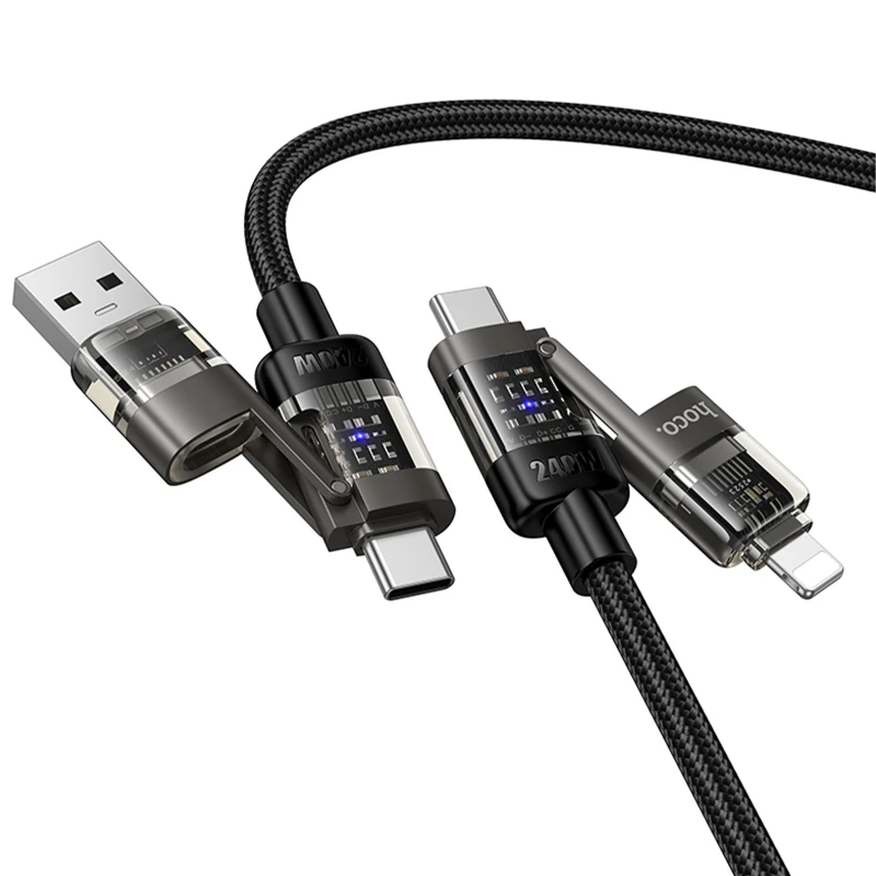 Дата кабель Hoco U151 Goldsmith 4in1 Type-C to Lightning/Type-C to USB 240W (1.2m) – Black. Фото 5 з 5