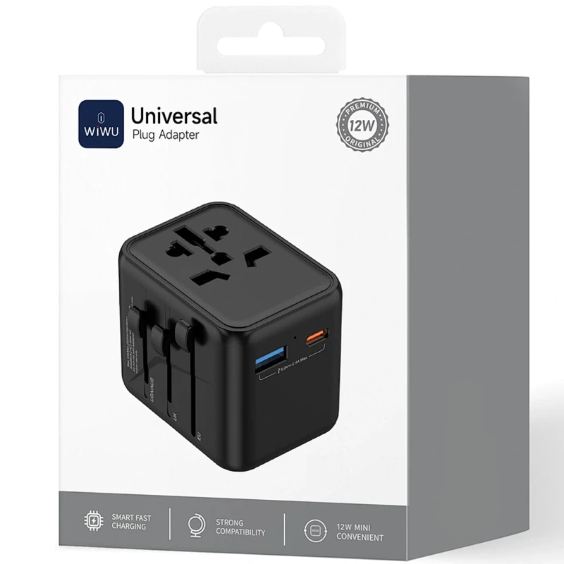 Мережевий універсальний перехідник WIWU UA012 Warrior 12W + 1USB-A/1C – Black. Фото 6 з 6