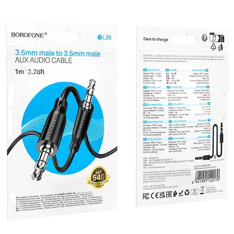 Аудио кабель Aux Borofone BL25 Nice (1m) – Black. Фото 3 из 12