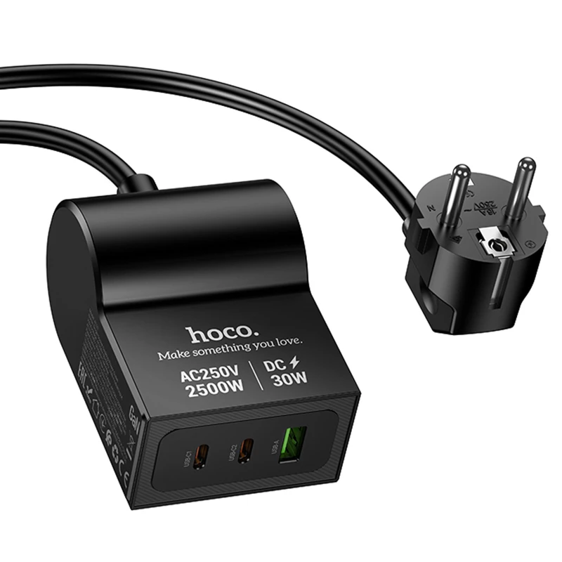 СЗУ Hoco AC33 Win 1 position 30W QC+PD (1USB-A/2C/1Socket) (1.5m) – Black. Фото 3 из 6