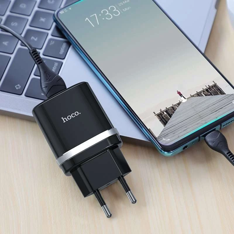МЗП Hoco C12Q Smart QC3.0 (1USB/3A) + Type-C – Чорний. Фото 5 з 6
