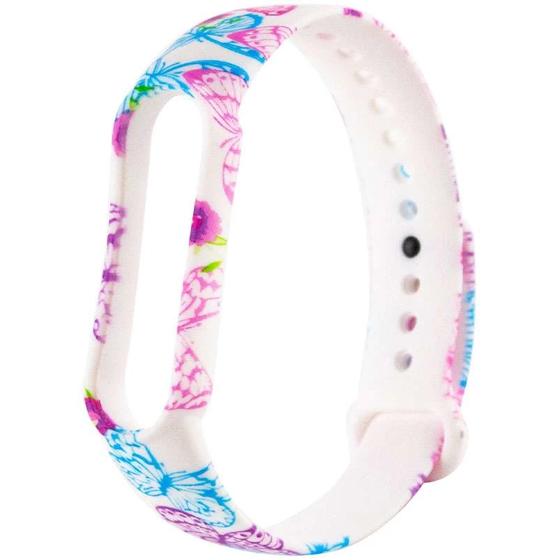 

Силіконовий ремінець з малюнком для Xiaomi Mi Band 5 (Кольорові бабочки / Білий)