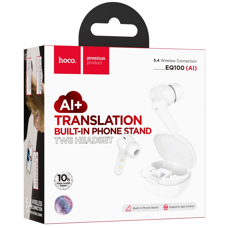 Беспроводные TWS наушники Hoco EQ100 Intelligent AI translation (App) – White. Фото 2 из 5